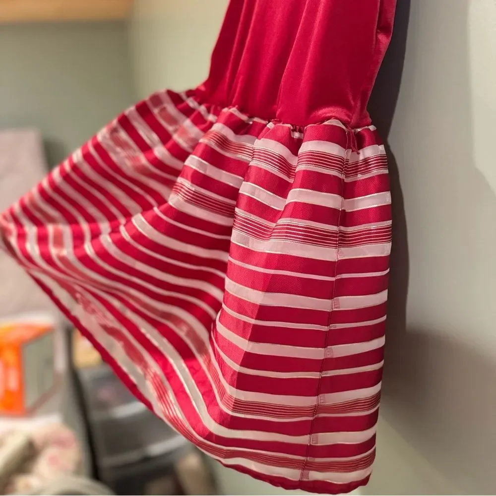 Childrens Place Red Velvet Striped Holiday Tutu Dress S 5-6 Sparkly Christmas EC